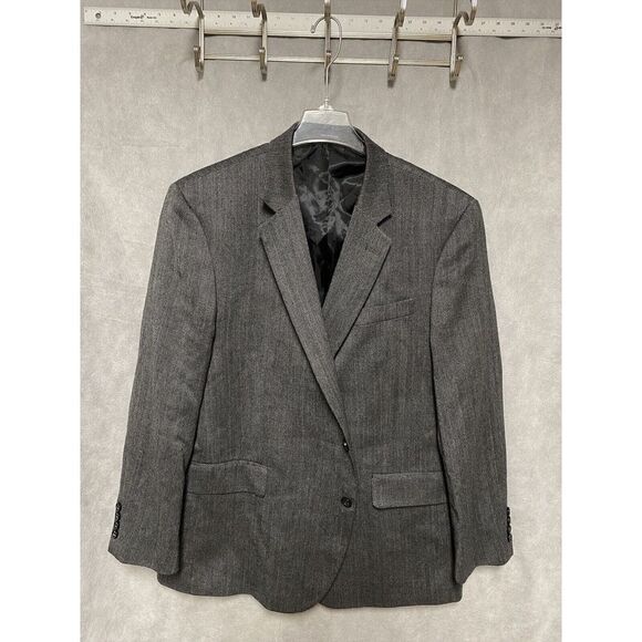 Stafford Blazer Men 48R Gray 2B Herringbone Tweed Flannel Merino Wool Sport Coat - Picture 1 of 12